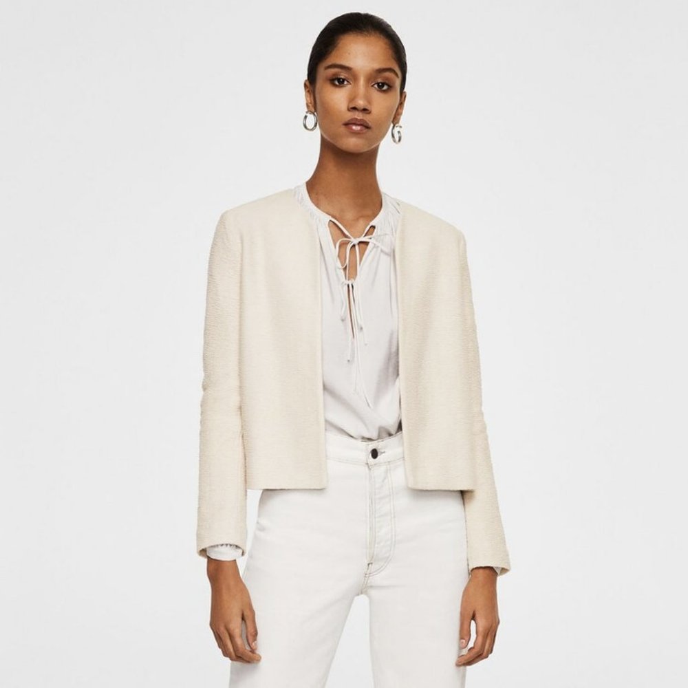 Mango ZLon textured jacket blazer - Size S - cream